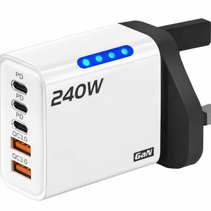 شاحن حائط GaN سريع 240W – شحن ذكي لأجهزة iPhone وAndroid